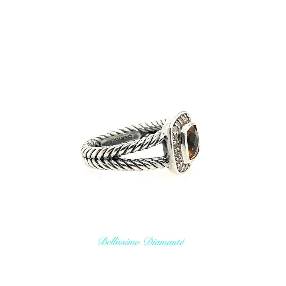 David Yurman Sterling Silver Citrine & Diamond Petite Albion Ring Size 8